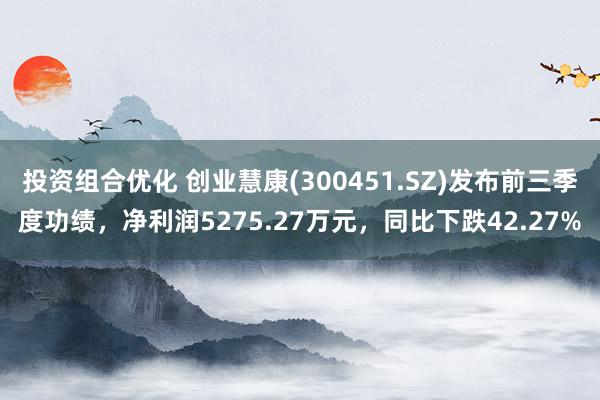 投资组合优化 创业慧康(300451.SZ)发布前三季度功绩，净利润5275.27万元，同比下跌42.27%