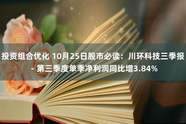 投资组合优化 10月25日股市必读：川环科技三季报 - 第三季度单季净利润同比增3.84%