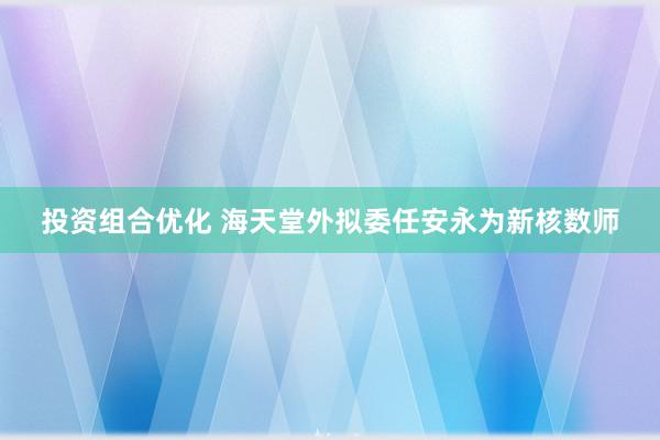 投资组合优化 海天堂外拟委任安永为新核数师