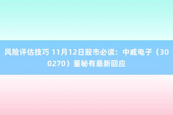 风险评估技巧 11月12日股市必读：中威电子（300270）董秘有最新回应