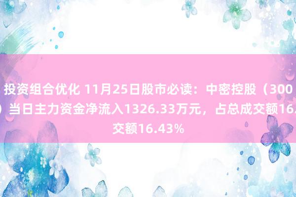 投资组合优化 11月25日股市必读：中密控股（300470）当日主力资金净流入1326.33万元，占总成交额16.43%