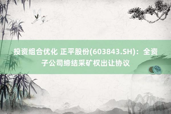 投资组合优化 正平股份(603843.SH)：全资子公司缔结采矿权出让协议