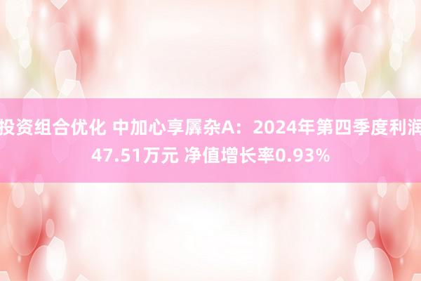 投资组合优化 中加心享羼杂A：2024年第四季度利润47.51万元 净值增长率0.93%