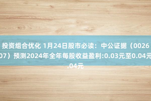 投资组合优化 1月24日股市必读：中公证据（002607）预测2024年全年每股收益盈利:0.03元至0.04元