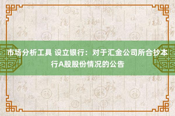 市场分析工具 设立银行：对于汇金公司所合抄本行A股股份情况的公告