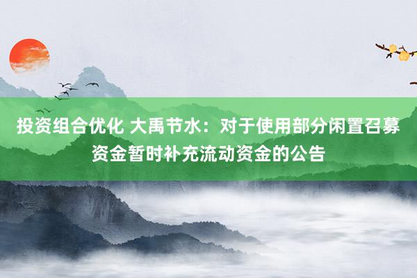 投资组合优化 大禹节水：对于使用部分闲置召募资金暂时补充流动资金的公告